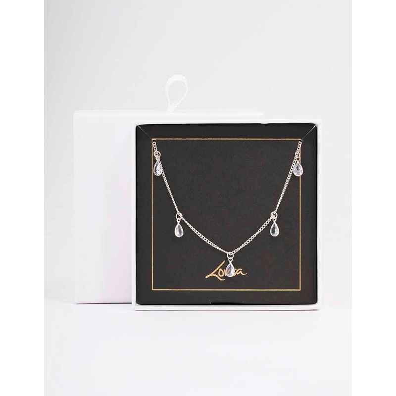 Silver Pearl Floating Diamante Droplet Necklace