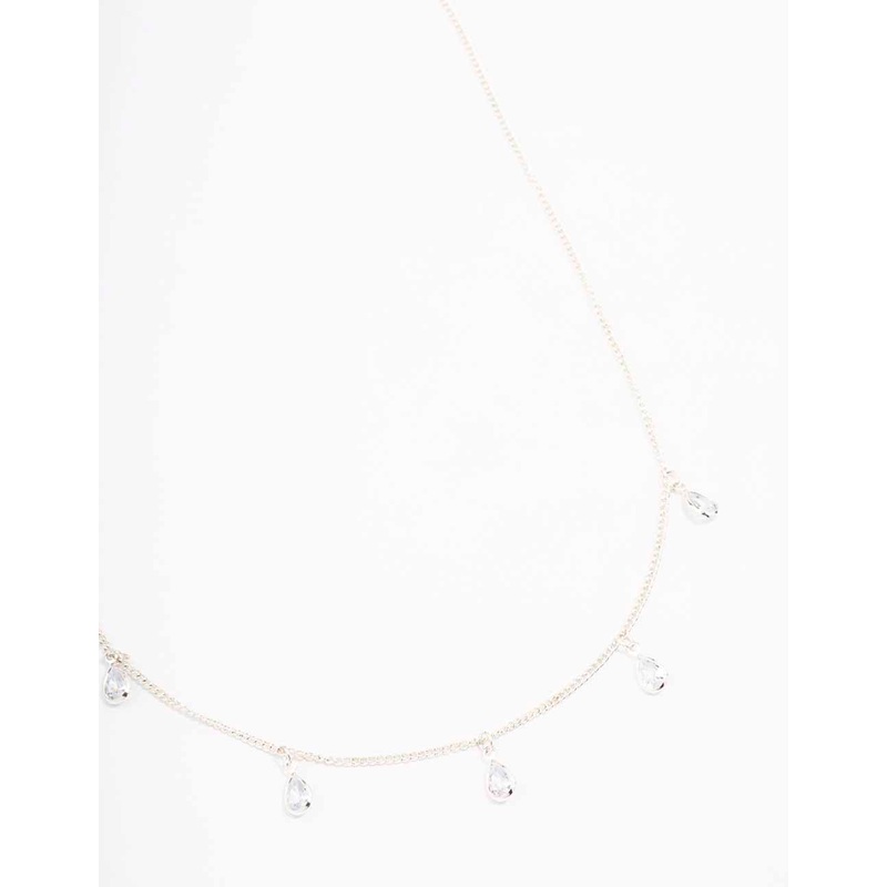 Silver Pearl Floating Diamante Droplet Necklace