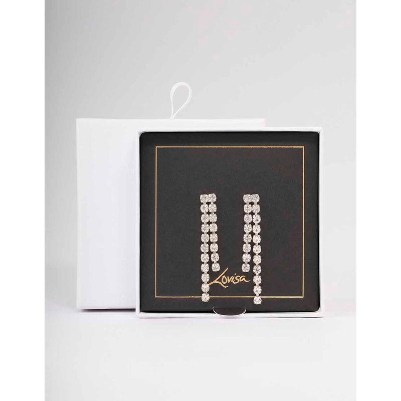 Silver Round Double Cupchain Drop Earrings