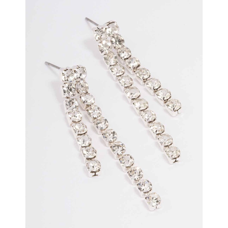 Silver Round Double Cupchain Drop Earrings