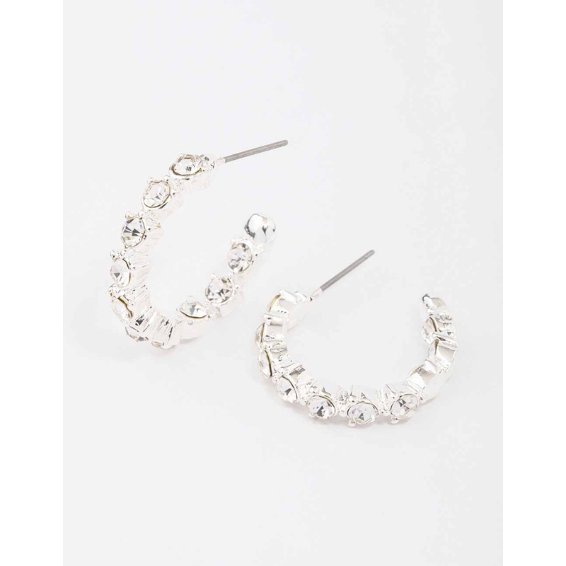 Silver Statement Diamante Hoop Earrings