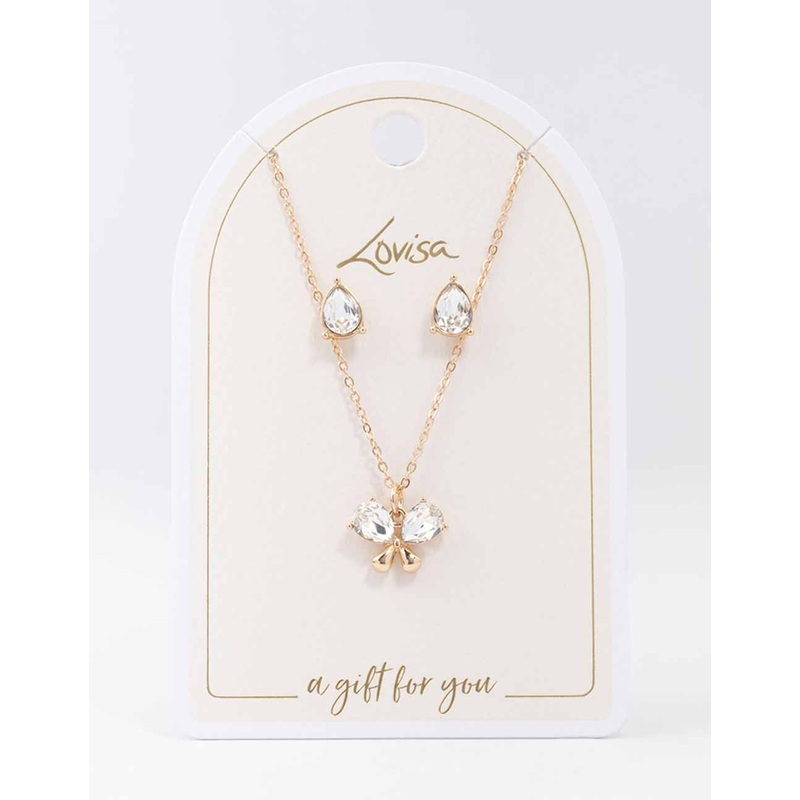 Gold Diamante Butterfly Jewellery Set