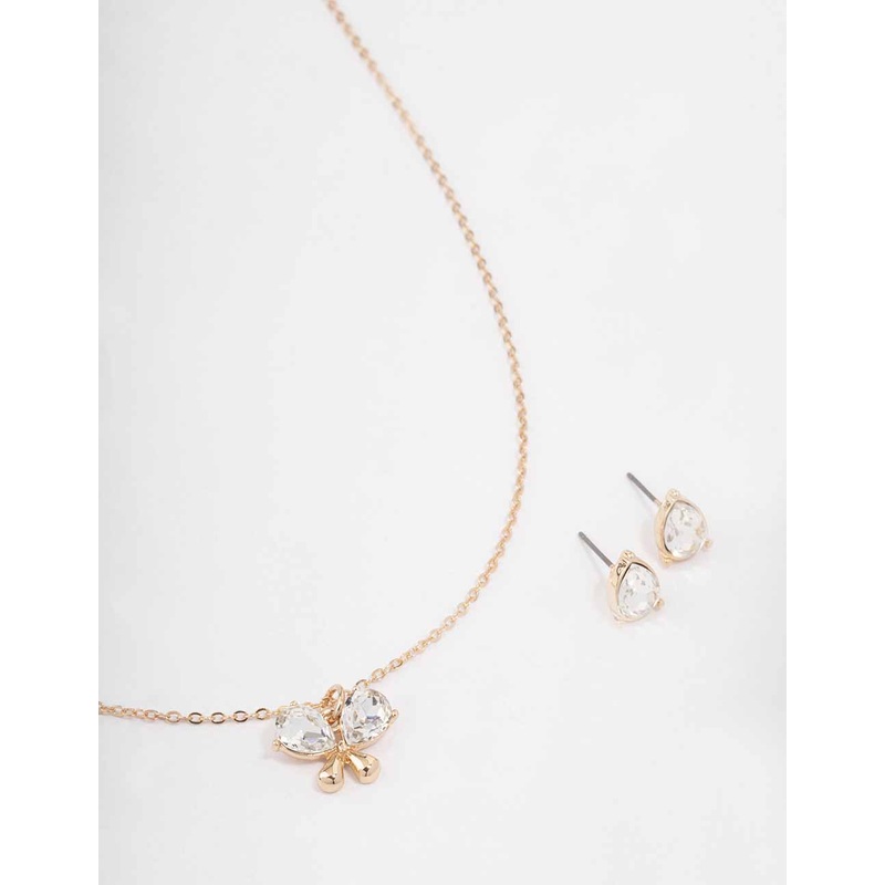 Gold Diamante Butterfly Jewellery Set