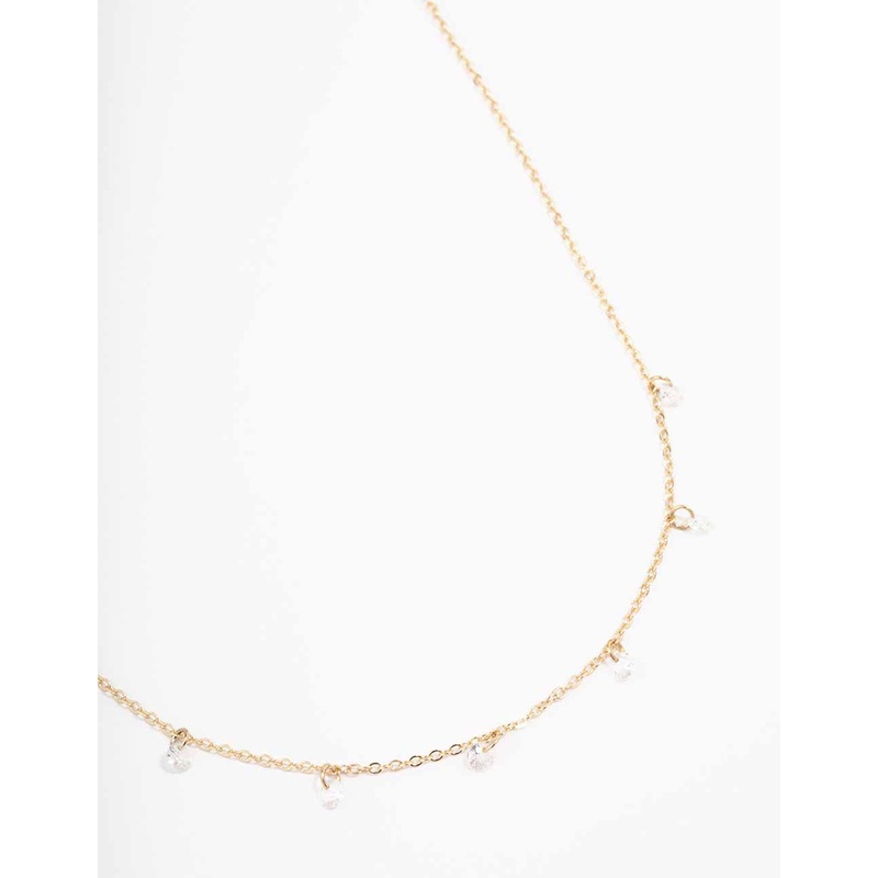 Gold Floating Diamante Droplet Necklace