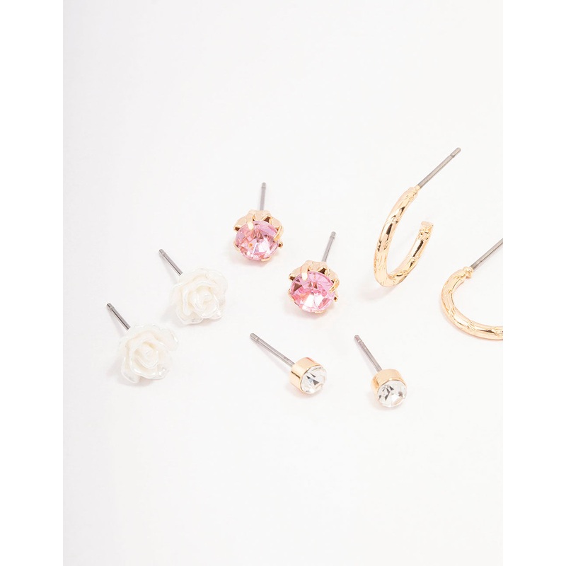 Gold Rose & Butterfly Earring 8-Pack