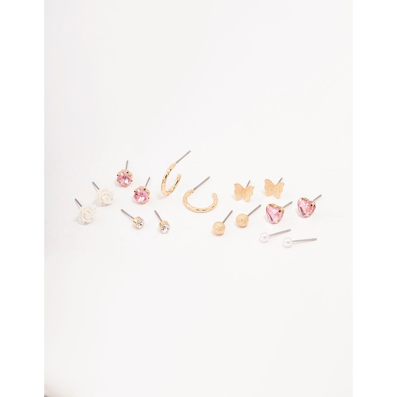 Gold Rose & Butterfly Earring 8-Pack