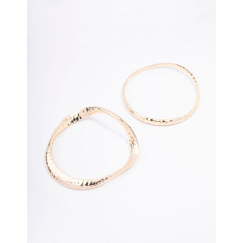 Gold Wavy Hammered Bangle Pack