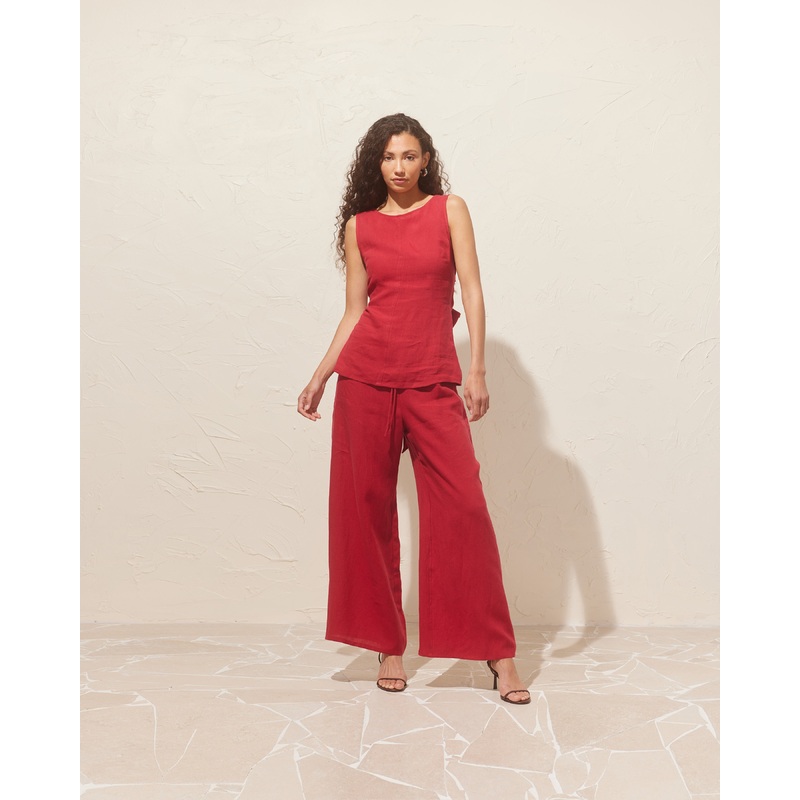 AVA LINEN BOW TOP SANGRIA|4|6|8|10|12|14|16|18|20
