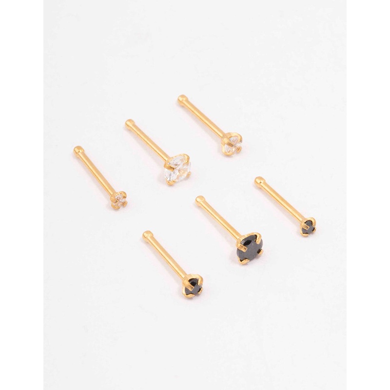 Gold Plated Surgical Steel Graduating Nose Stud 6-Pack