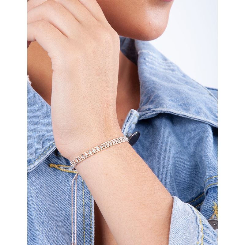 Rose Gold Ball Toggle Diamante Tennis Bracelet