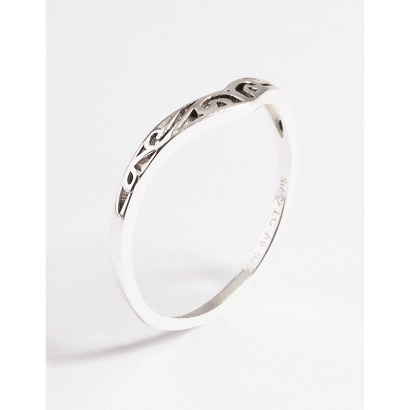 Sterling Silver Swirl Detail Point Ring