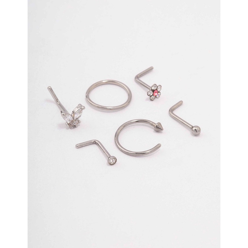 Surgical Steel Butterfly Flower Nose Piercing 6-Pack