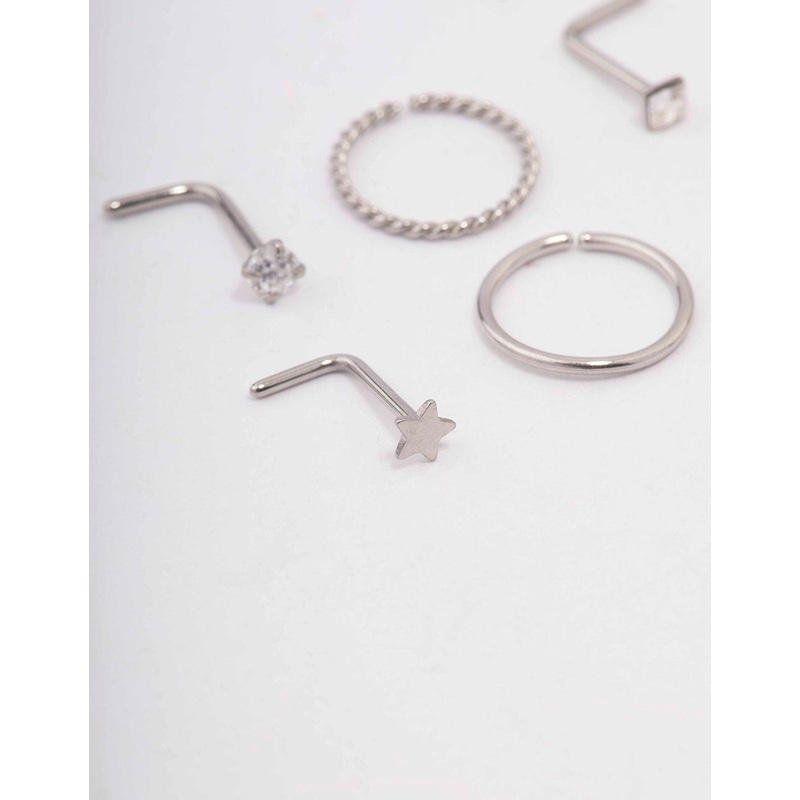 Surgical Steel Star Twisted Nose Piercing 6-Pack