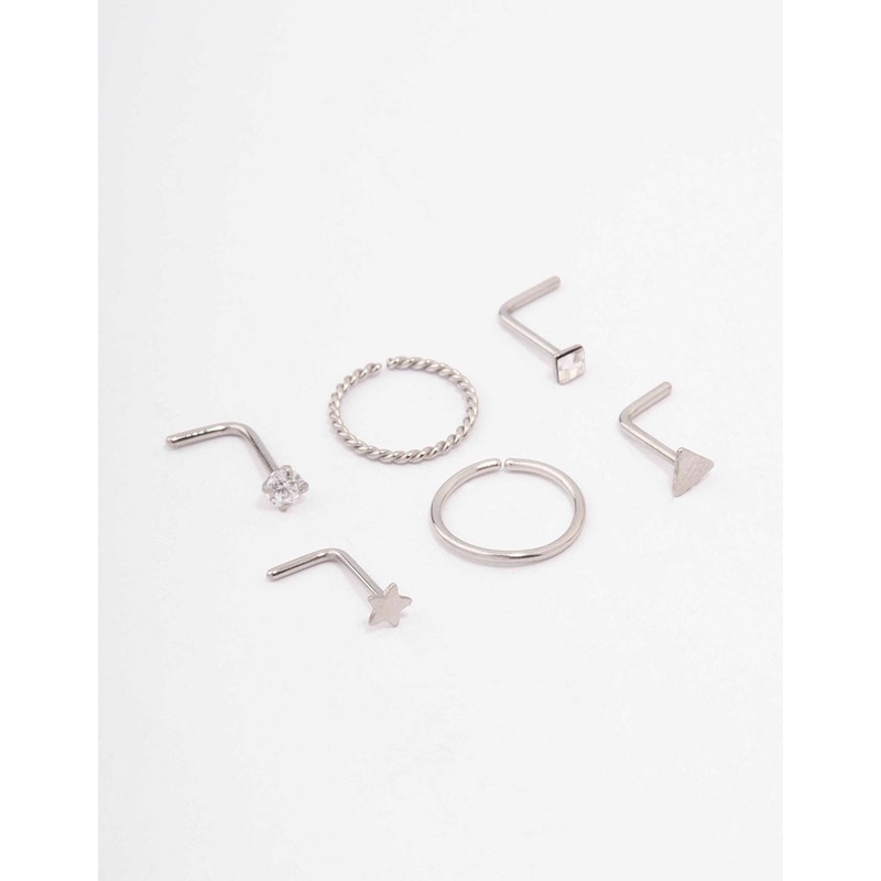 Surgical Steel Star Twisted Nose Piercing 6-Pack