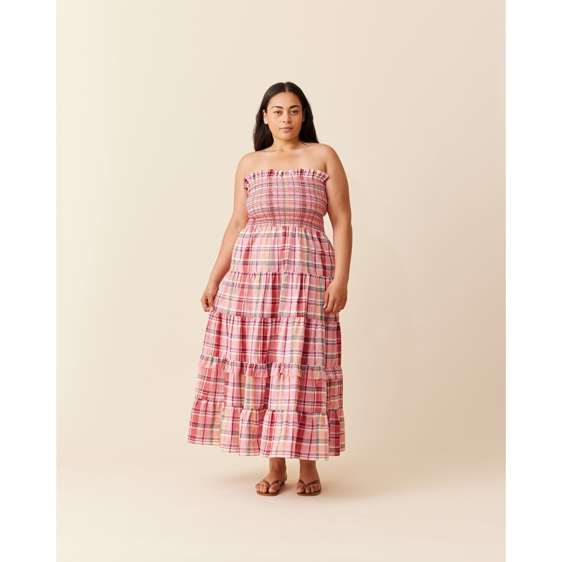 BIRD MAXI DRESS PEACHIE TARTAN