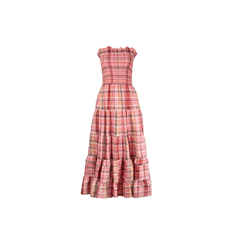 BIRD MAXI DRESS PEACHIE TARTAN