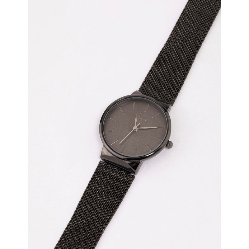 Black Round Simple Mesh Watch