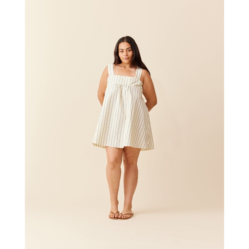 MARGIE TIE MINI DRESS BUTTER NAVY STRIPE