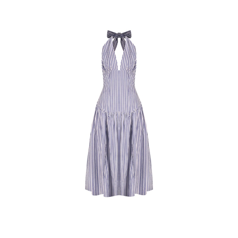 RELAXE HALTER DRESS NAVY STRIPE