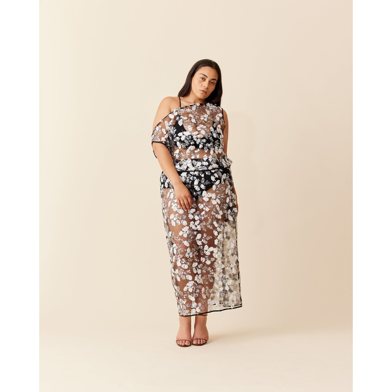 VEGAS SEQUIN SKIRT BLACK WHITE