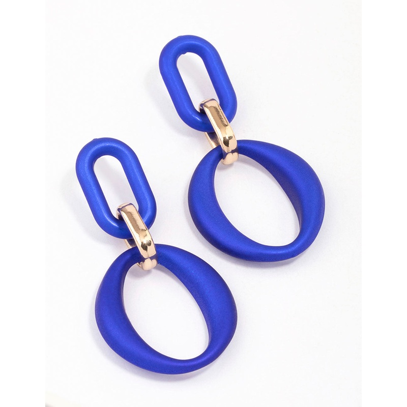 Blue Rubber Link Drop Earrings