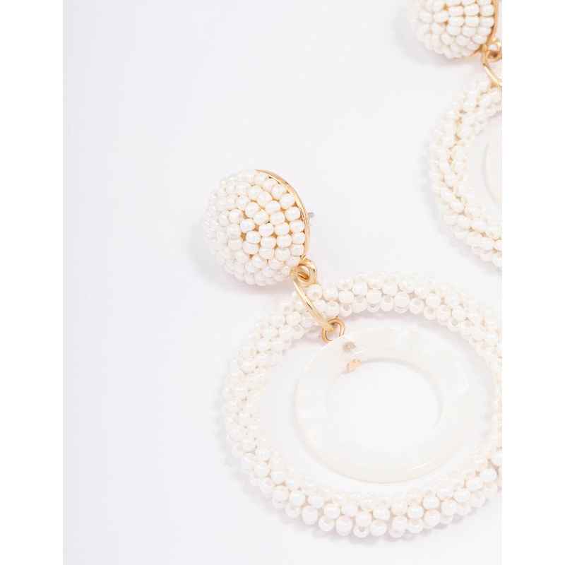 Gold Bead Double Circle Drop Earrings
