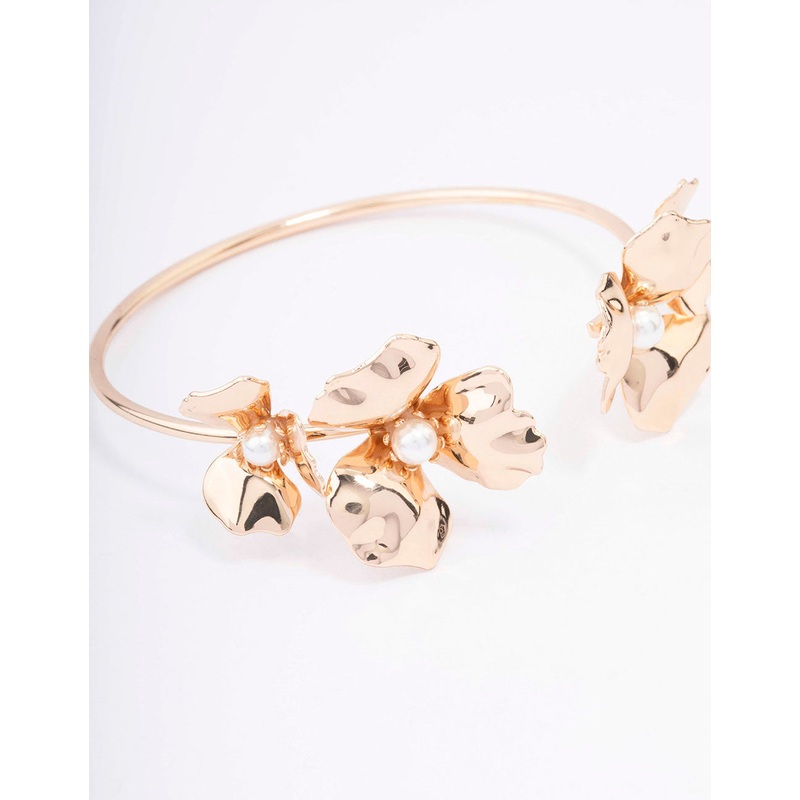 Gold Plated Pearl Centre Flower Wrist Cuff