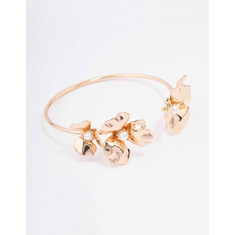 Gold Plated Pearl Centre Flower Wrist Cuff
