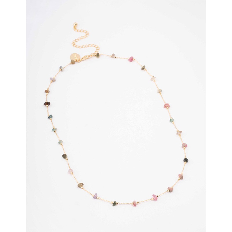 Gold Plated Semi Precious Station Necklace