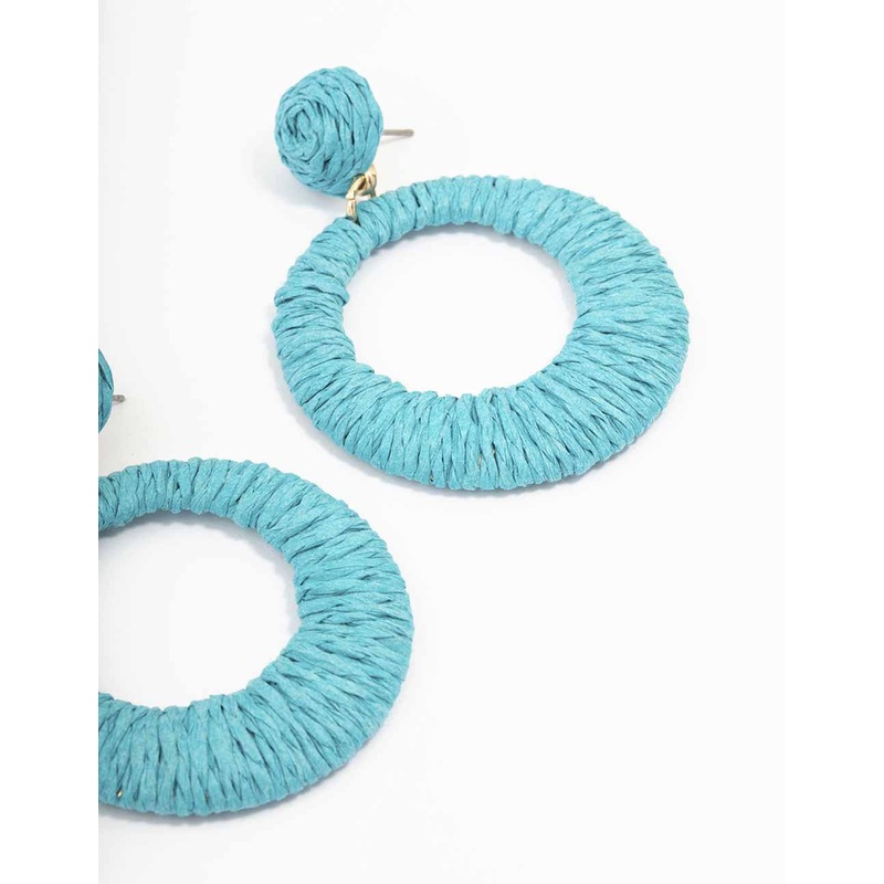 Gold Raffia Open Drop Earrings