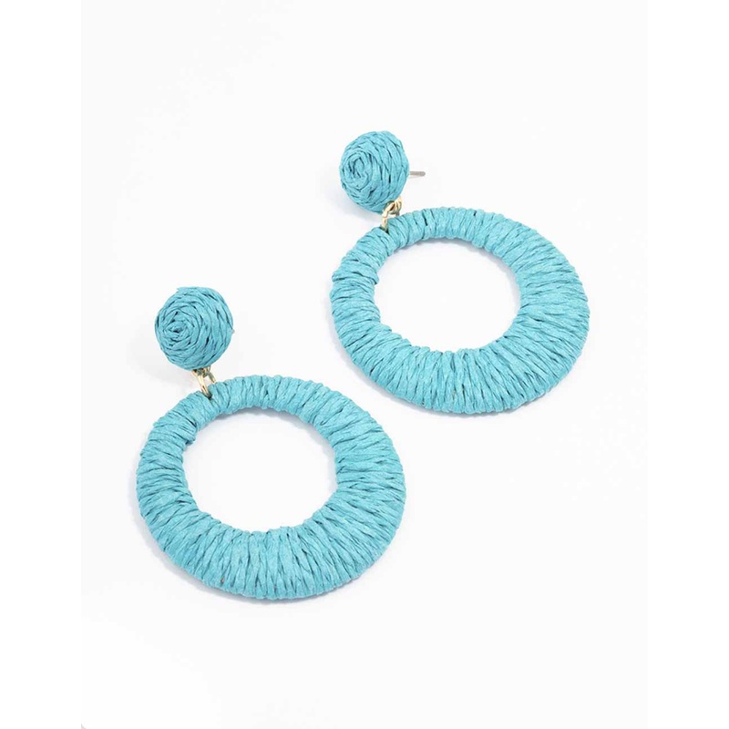 Gold Raffia Open Drop Earrings