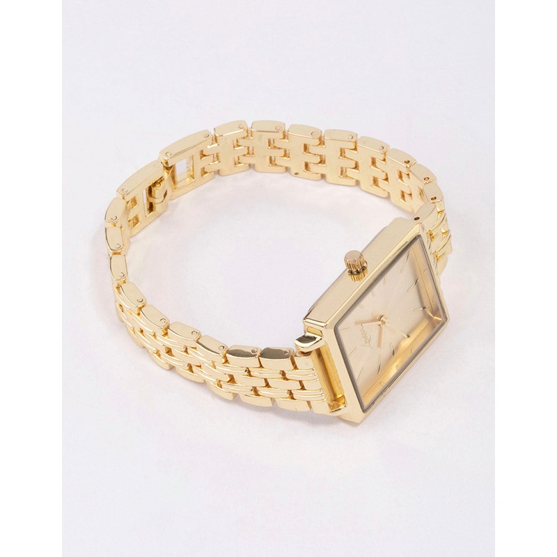 Gold Rectangle Face Classic Watch