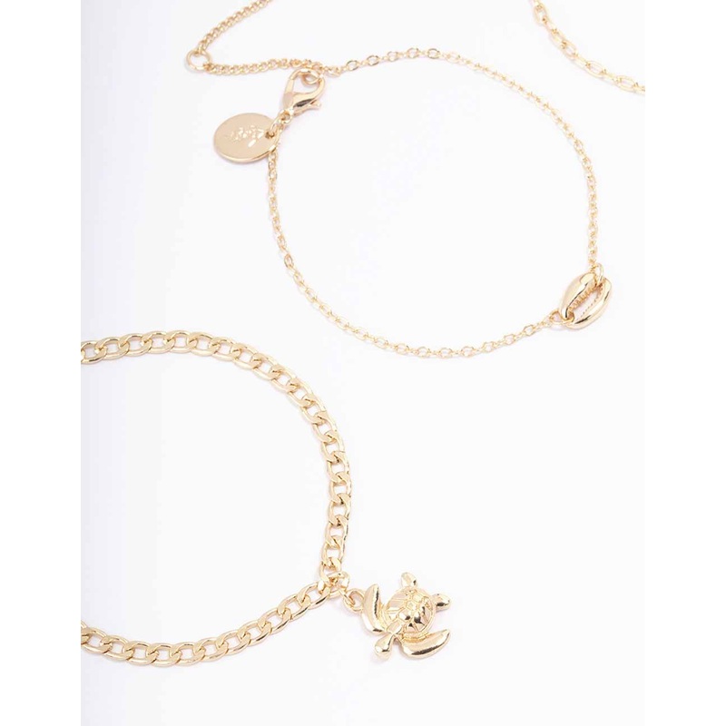 Gold Turtle Anklet & Bracelet 3-Pack