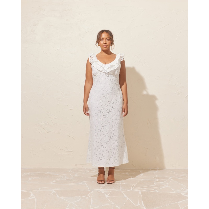 LEONIE RUFFLE DRESS WHITE|4|6|8|10|12|14|16|18|20
