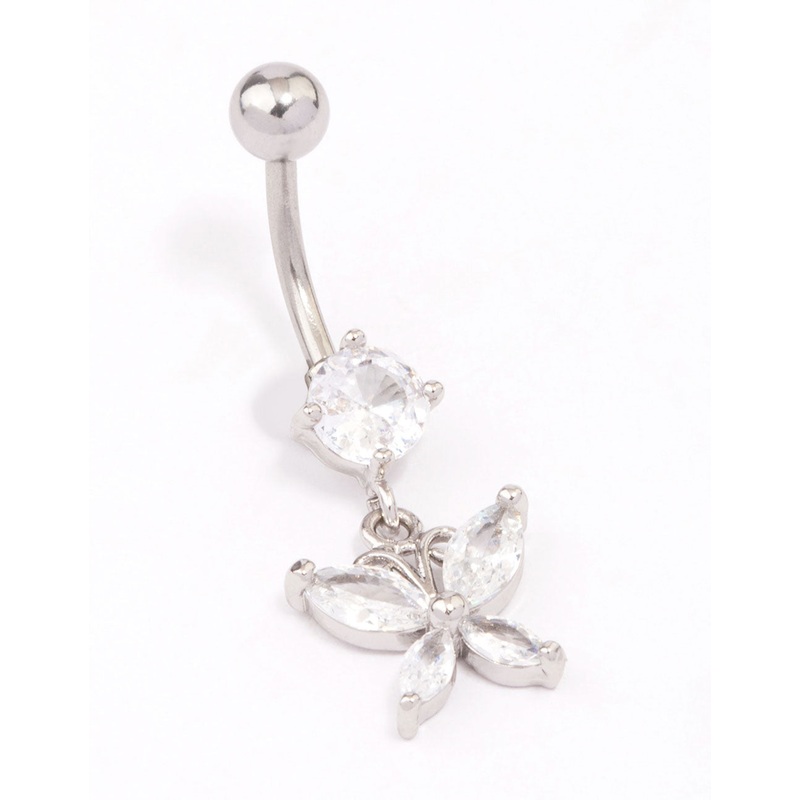 Surgical Steel Round Butterfly Drop Belly Piercing