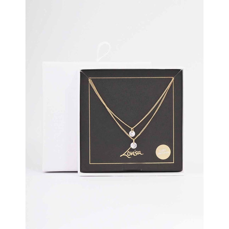 Gold Double Chain Floating Diamante Necklace
