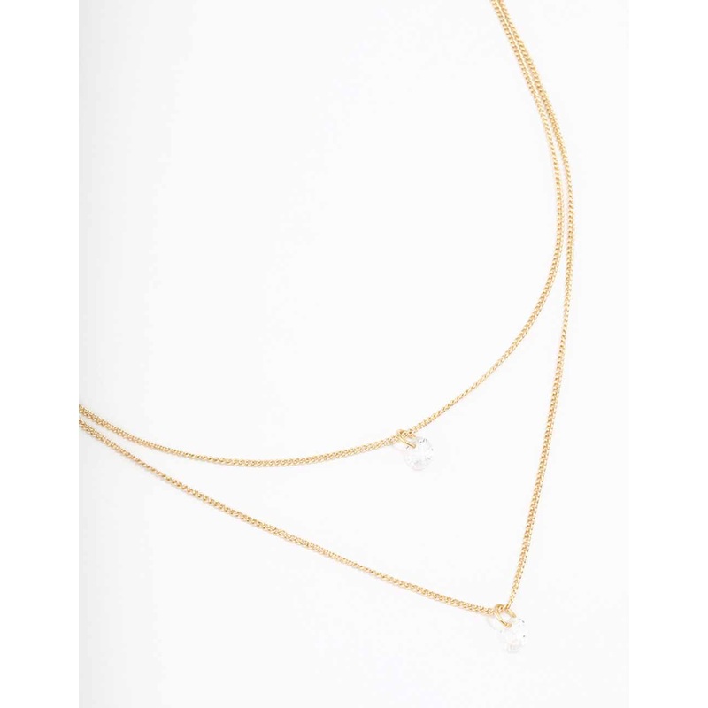 Gold Double Chain Floating Diamante Necklace