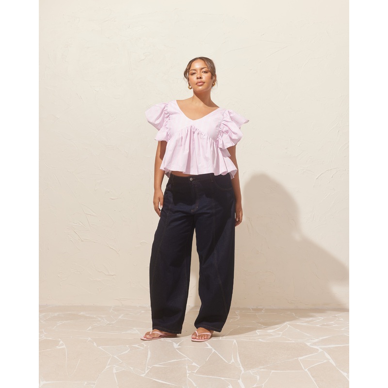NONI RUFFLE TOP LILAC CANDY STRIPE