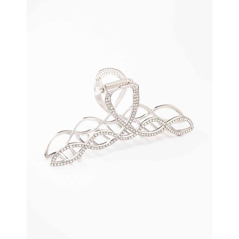 Silver Diamante Braided Twisted Hair Claw Clip