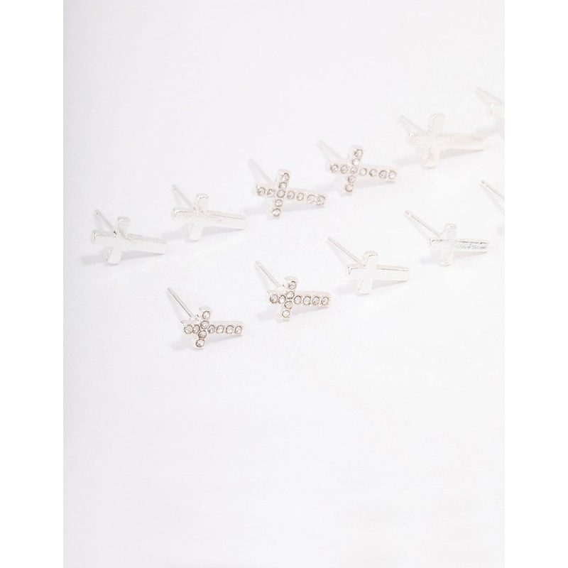 Silver Diamante Cross Earring 8-Pack