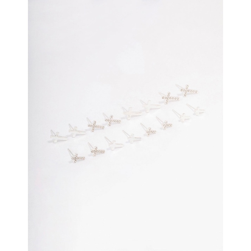 Silver Diamante Cross Earring 8-Pack