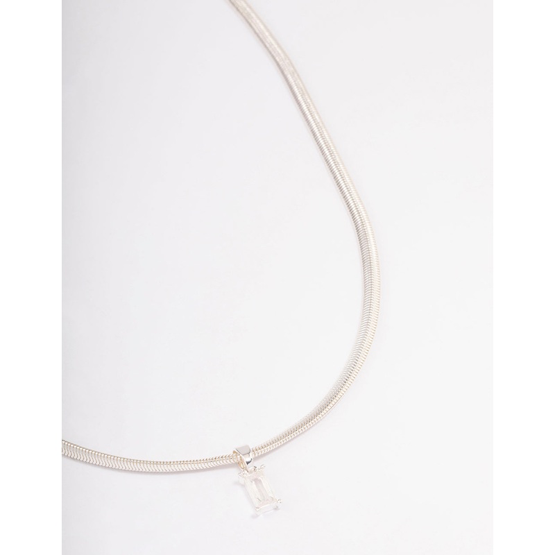 Silver Snake Chain Baguette Necklace