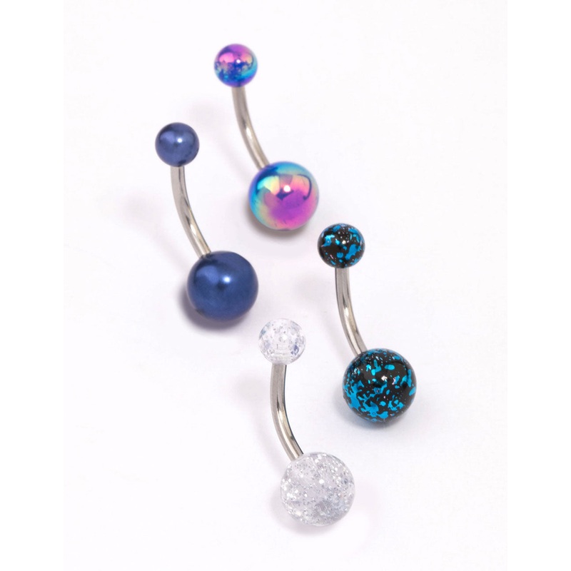 Surgical Steel Galaxy Ball Belly Piercing 4-Pack