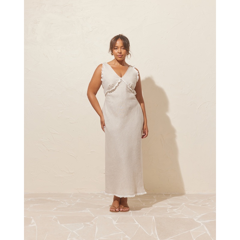 ESME LINEN SLIP DRESS NATURAL|4|6|8|10|12|14|16|18|20|22