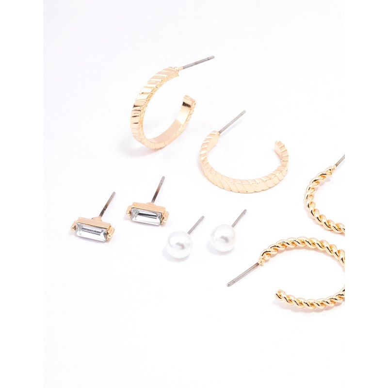Gold Diamante & Pearl Hoop Earring 8-Pack