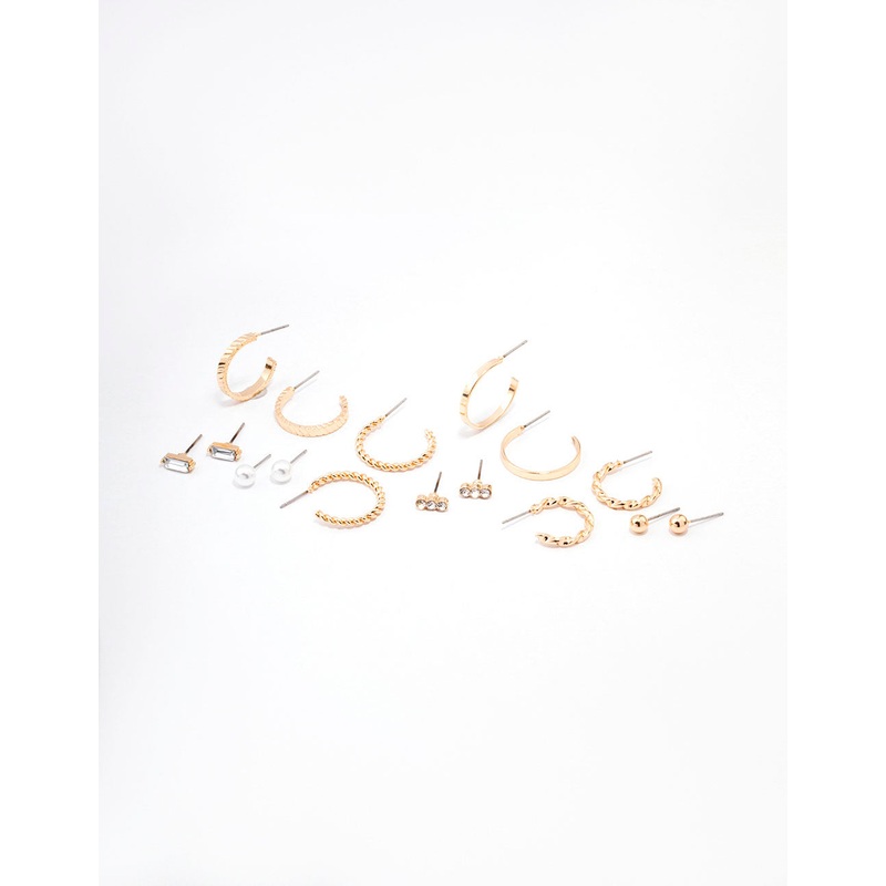 Gold Diamante & Pearl Hoop Earring 8-Pack