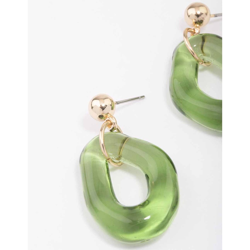 Gold & Green Wavy Donut Drop Earrings