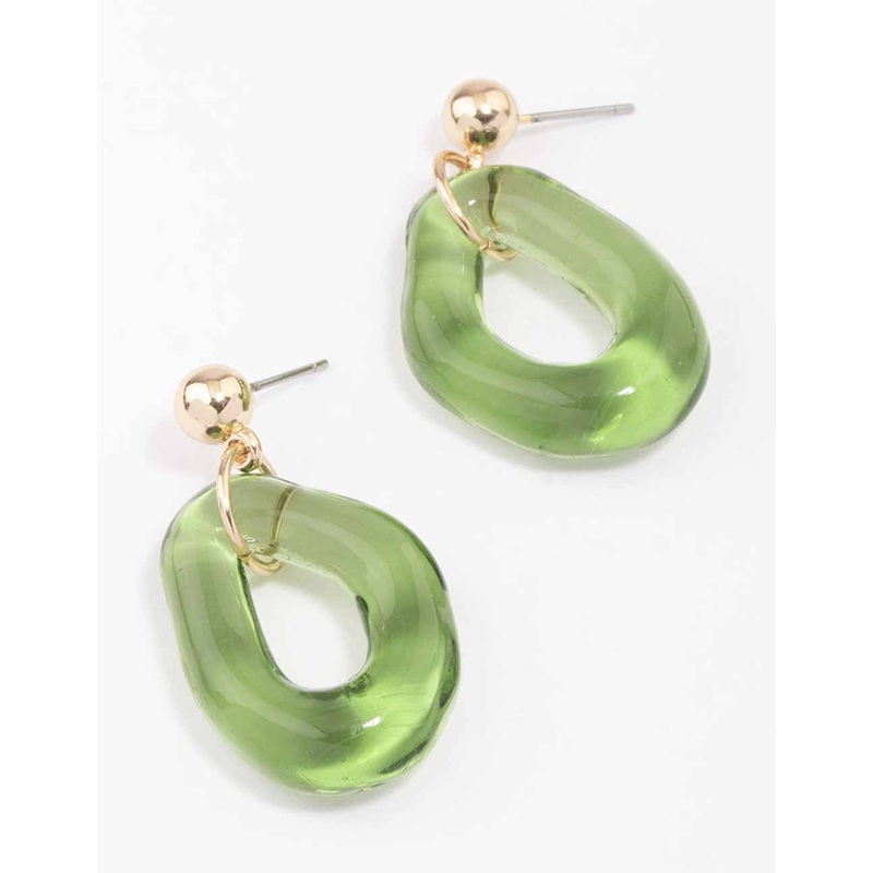 Gold & Green Wavy Donut Drop Earrings