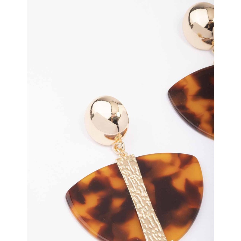 Gold Large Tortoiseshell Drop Earrings