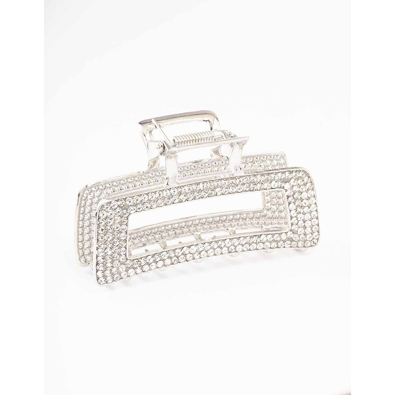 Silver Diamante Rectangle Hair Claw Clip